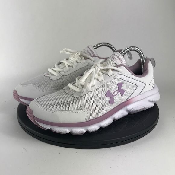 Under Armour Charged Assert White/Purple Running Shoes 3024591-112 Women Size 10 - Picture 1 of 12